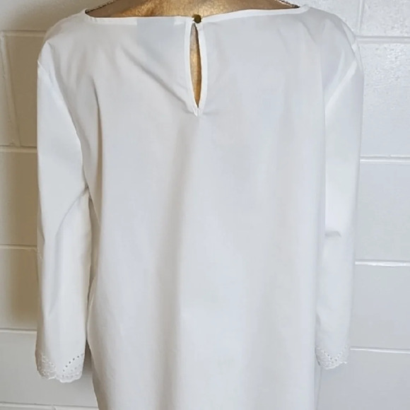 Liz Claiborne Eyelet Detailed Blouse Crisp Cool Top Cotton Blend Bell Sleeves - Picture 3 of 12